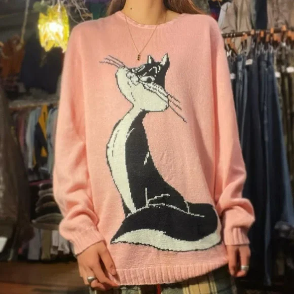 Warner Bros Vintage Penelope Pussycat Pink Pullover Wool Sweater Size M RARE - Picture 3 of 5